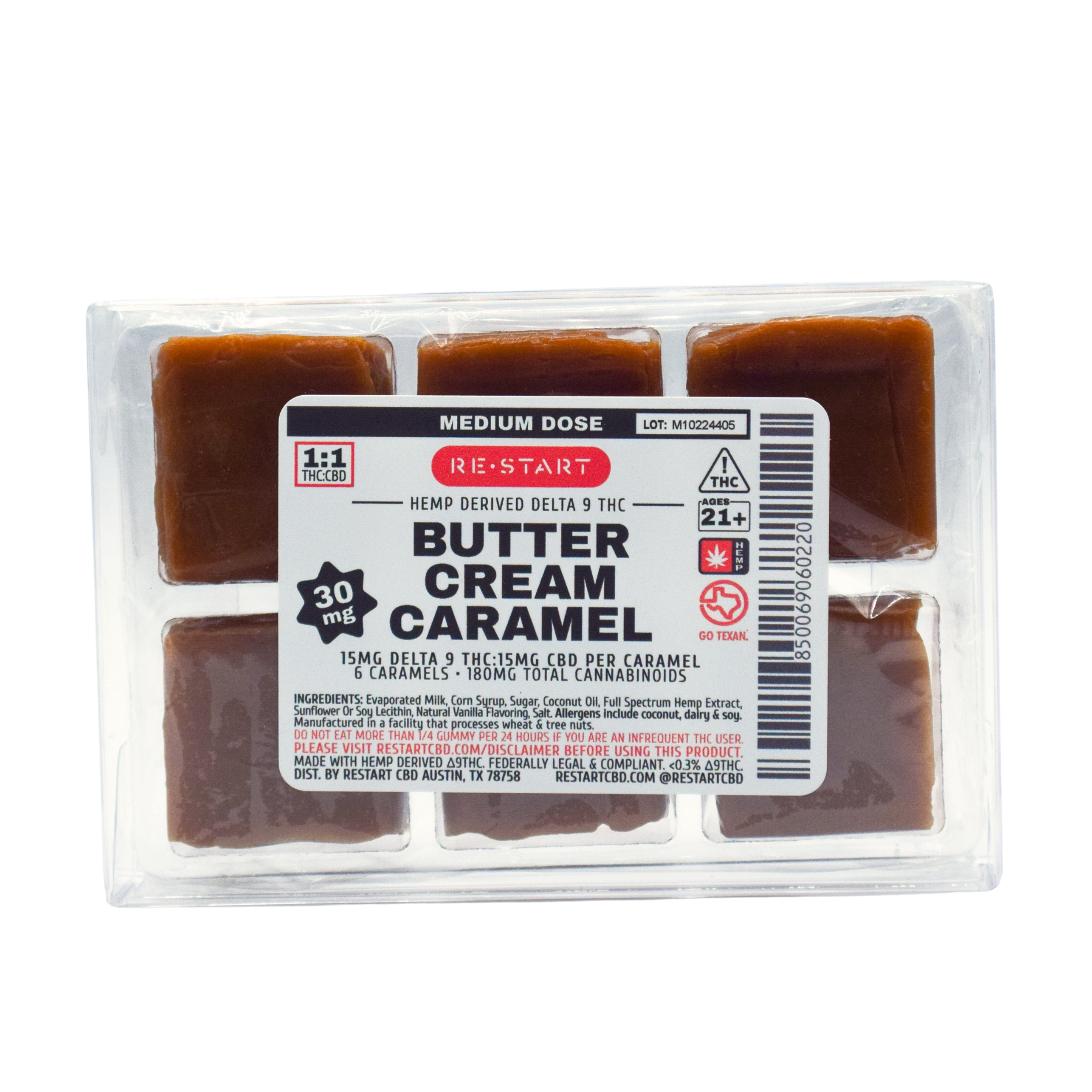 Delta 9 THC CBD 30MG Butter Cream Caramels 6-ct